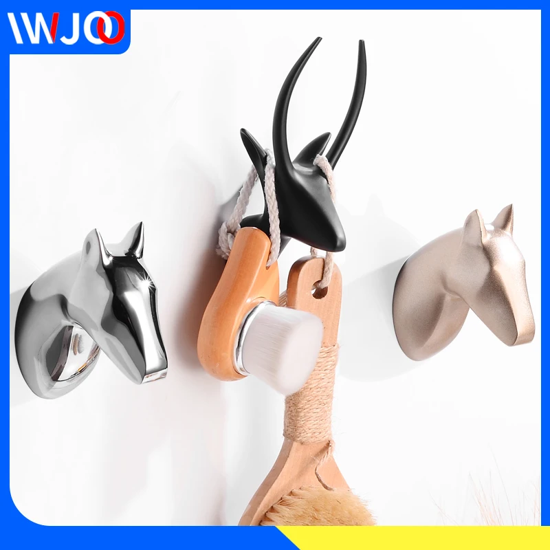 

Robe Hooks Black Clothes Coat Hook Wall Hanger Decorative Deer Head Bathroom Hook for Towels Key Bag Hat Rack Bathroom Hardware