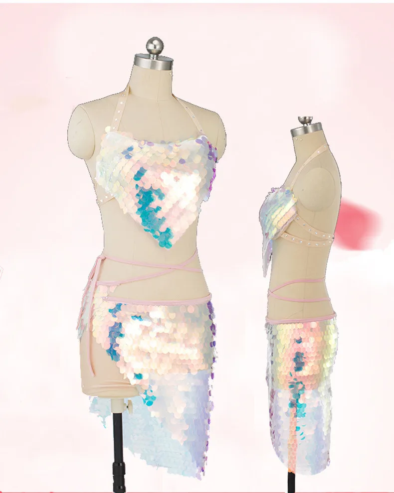 Женский набор костюма для танца живота леди танец живота топ+ набедренный шарф обёрточная бумага Пояс блесток рыбья чешуя аксессуары 2 шт розовый блесток танцевальная одежда