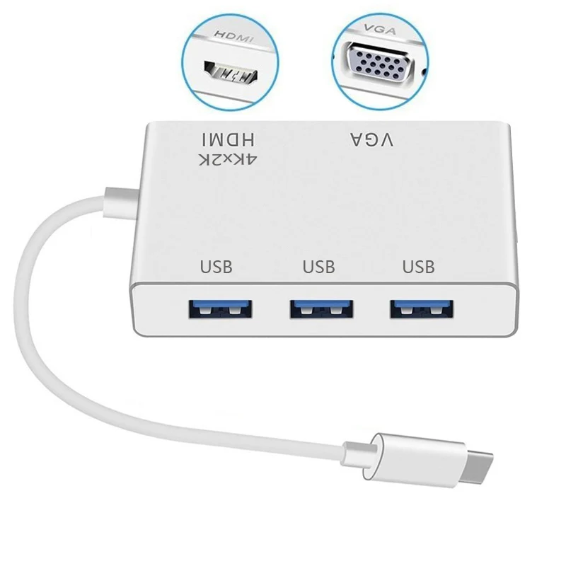 

Type C to HDMI VGA USB3.0 Hub Adapter 5in1 USB 3.1 USB-C Video Converter for Apple Macbook Google Chromebook Pixel Laptop to TV