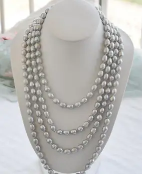 

LONG 100" 10-11mm NATURE gray rice freshwater pearl necklace earring set