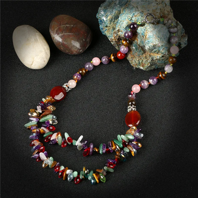 

K's Gadgets Colorful Bohemia Layered Necklace Crystal Beads Irregular Onyx Natural Stone Necklaces Pendants For Women Colgantes