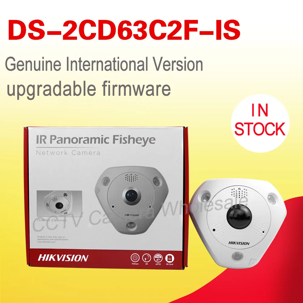 Free shipping English version DS-2CD63C2F-IS 12MP Fisheye Network Camera 360 degree view angle ip camera Support Heat Map