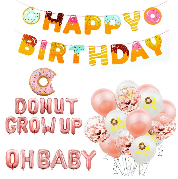 Воздушные шары-пончики для одного года, 1 воздушный шар, 2 декоративных шара для дня рождения, для детей, 2 года, воздушные шары, балоны, пончики, вечерние принадлежности