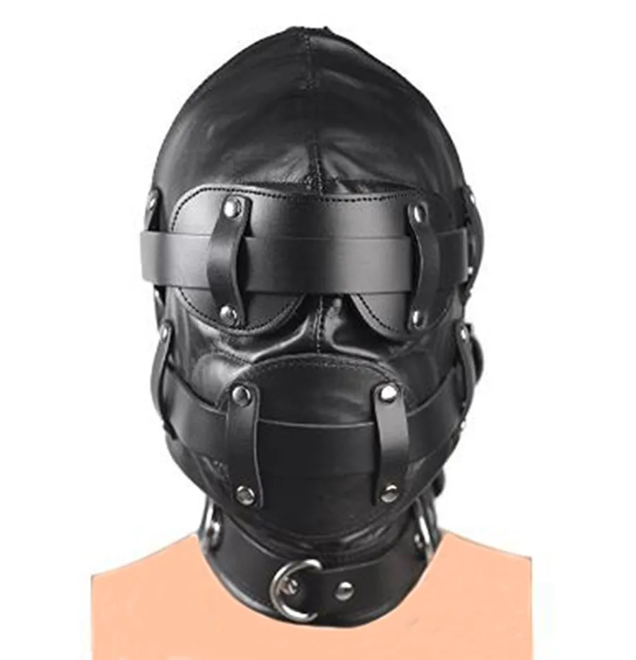 Leather Padded Blindfold Hood Mask ,Halloween Lace Up Gimp,Unisex Full