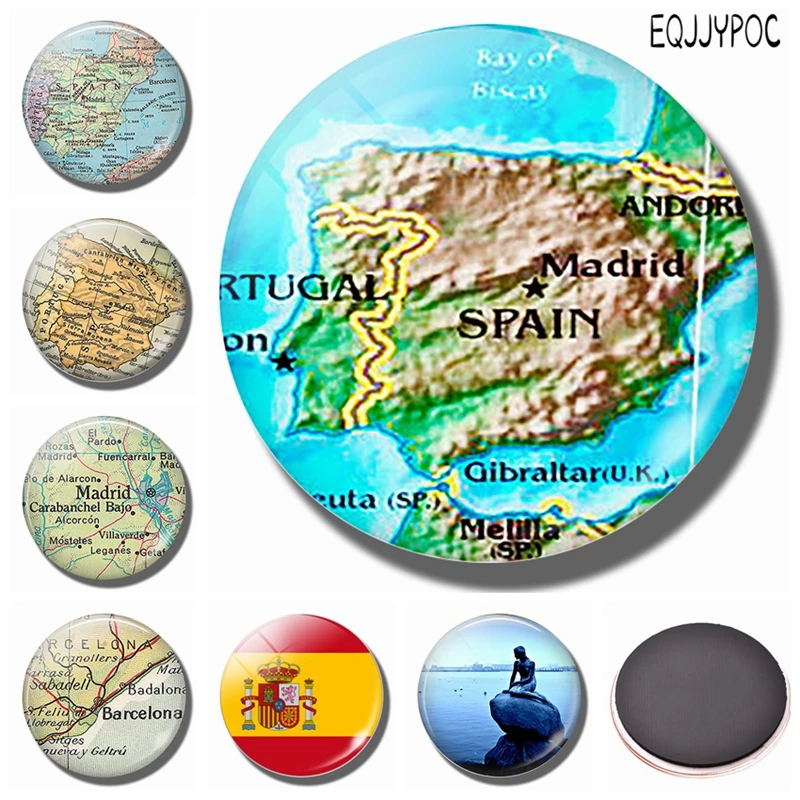 Королевство Испания магнит для холодильника с флагом Мадрид Барселона карта сувенир 30 мм стекло кабошон холодильник магнитный держатель Декор