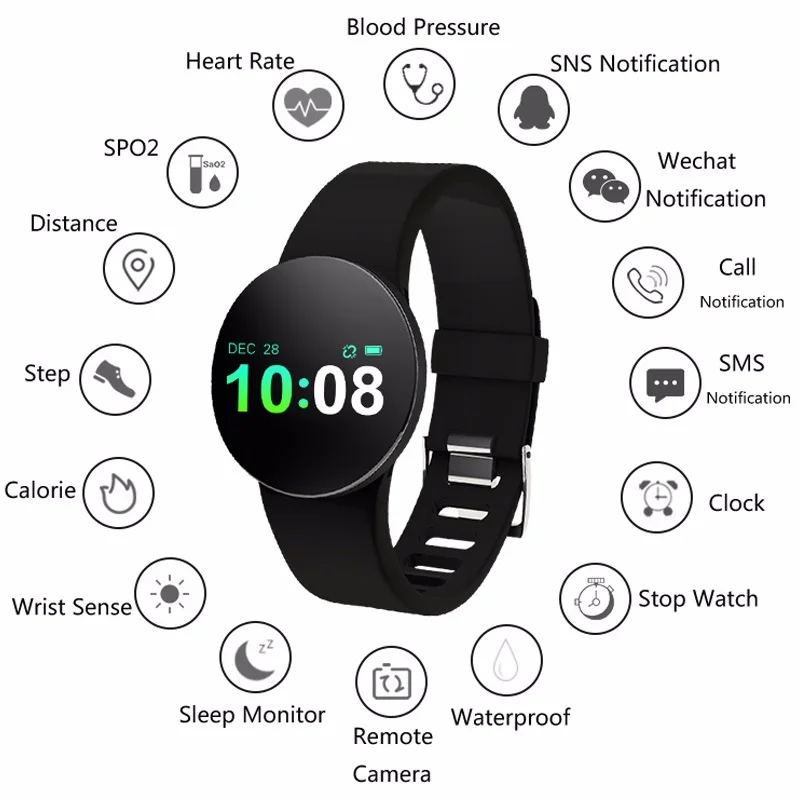 

Neue Smart Armband Blutdruck Herz Rate Tracker Intelligente Sport Armband Chronograph Smart Uhr Wasserdicht Armband