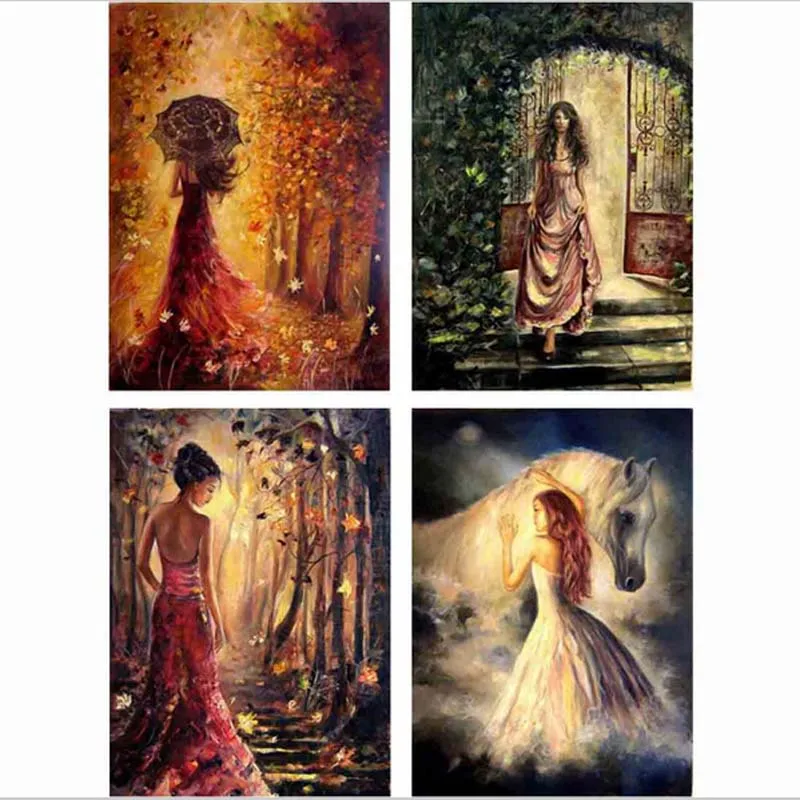 

Diy 5d Full Crystal Diamond embroidery Mosaic painting Rhinestone pattern Cross stitch Landscape Autumn beautiful girl