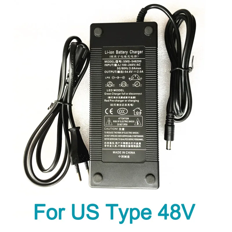 Высокое качество Зарядное устройство для 36 В/48 В Батарея электрических велосипедов, Вход: 100 В-240 В - Цвет: For US Type 48V