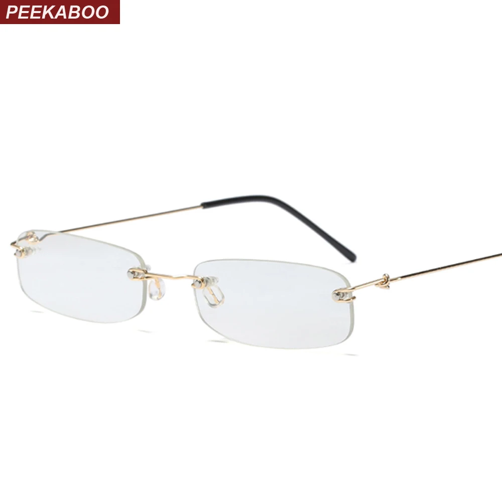 

Peekaboo clear lens gold rimless eyeglasses men 2018 super light narrow tiny glasses frame for men women rectangle