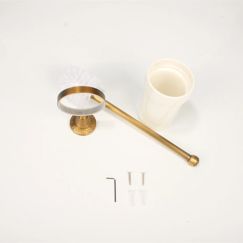 Luxury Antique Bronze Finish Toilet Brush Holder With Ceramic Cup Bath Decoration Bathroom Accessories 9056K