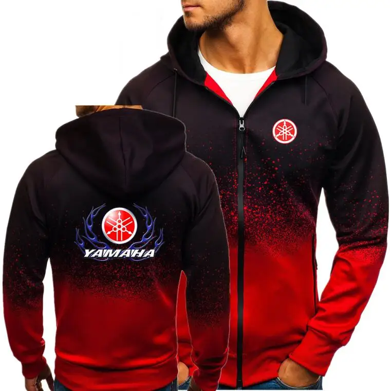 

Mens Hooded Jacket Spring Streetwear Sweatshirt Men Zipper Gradient Color Tops Autumn YAMAHA STICKERS print Hoodies