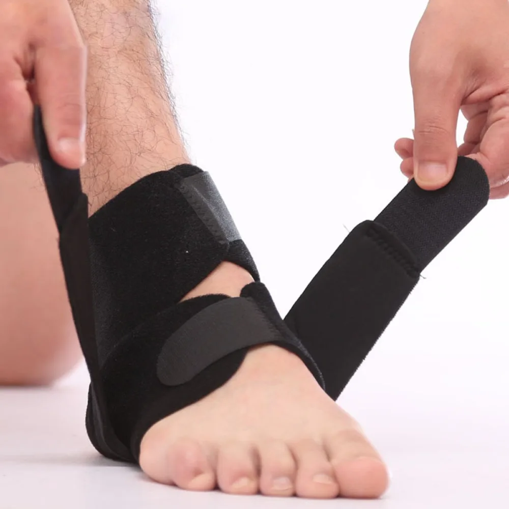 Black Ankle Foot Support Elastic Brace Adjustable Football Basketball