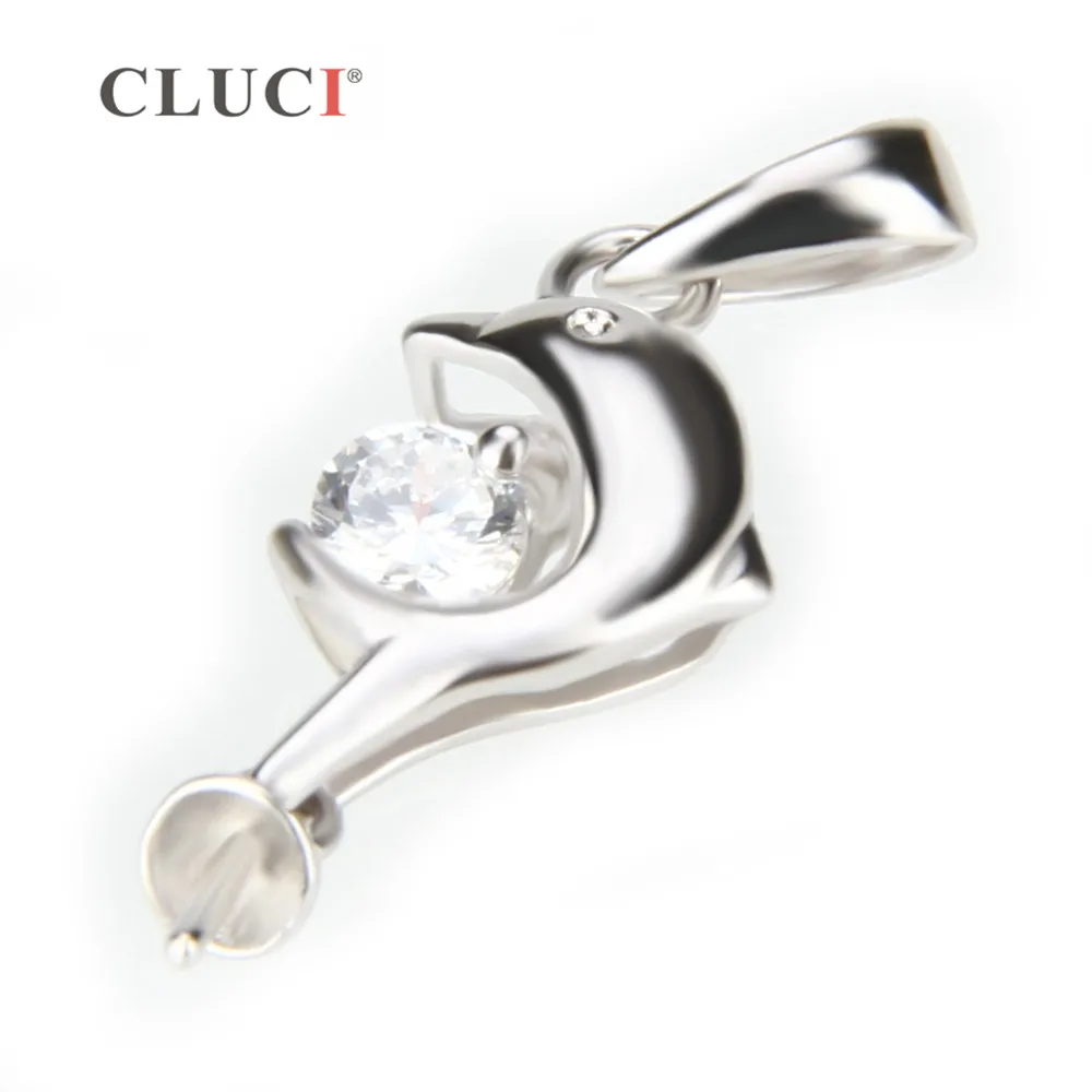 CLUCI 925 Sterling Silver Dolphin Shaped Pearl Pendant Mounting Jewelry Making Silver 925 Pendant for Necklace Jewelry SP001SB