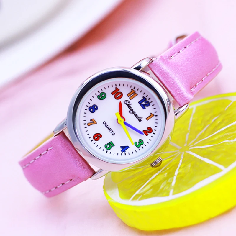 High Quality Boy Watch Girls Kids Children's Gift Leather Strap Learn Tell Time Tutor Student