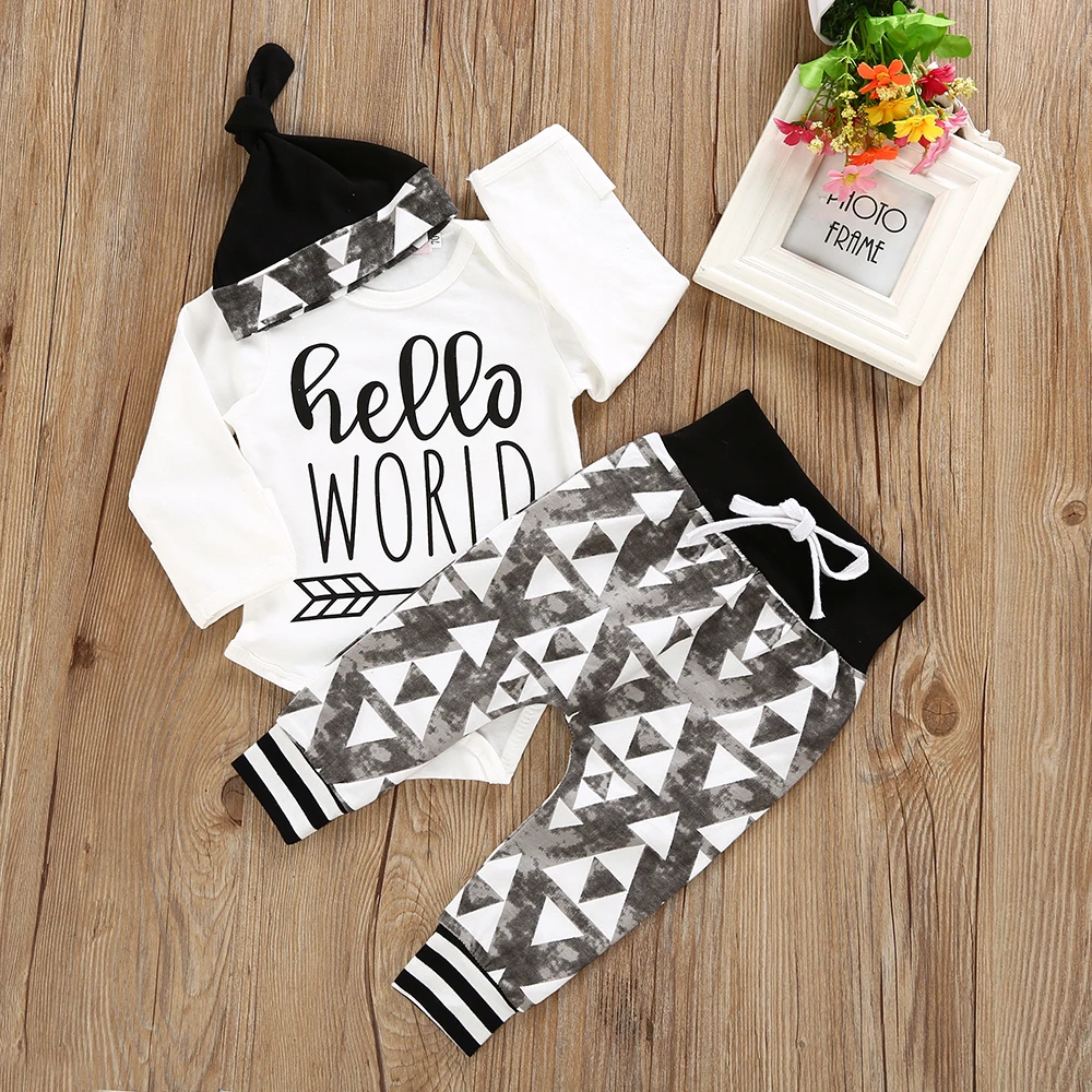 

Spring and autumn New baby clothing set Baby boy Long Sleeve Siamese clothing+Long Pants+Hat newborn baby Girls 3pcs set