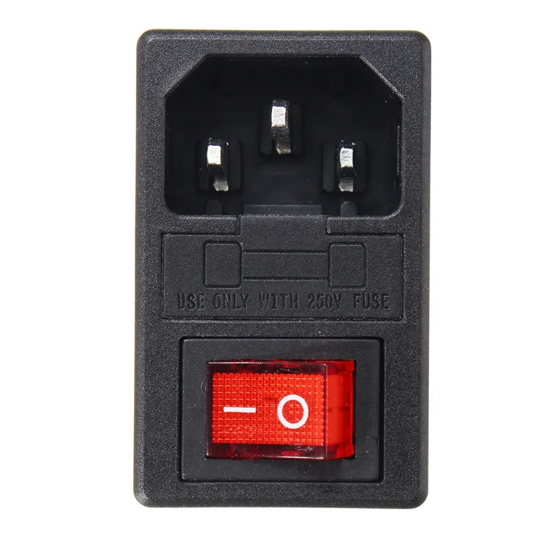 3 в 1 плавленый держатель переключатель 10A AC 250 В IEC320 C14 на входе Мужской Разъем питания рокер красный светильник 3 pin переключатель