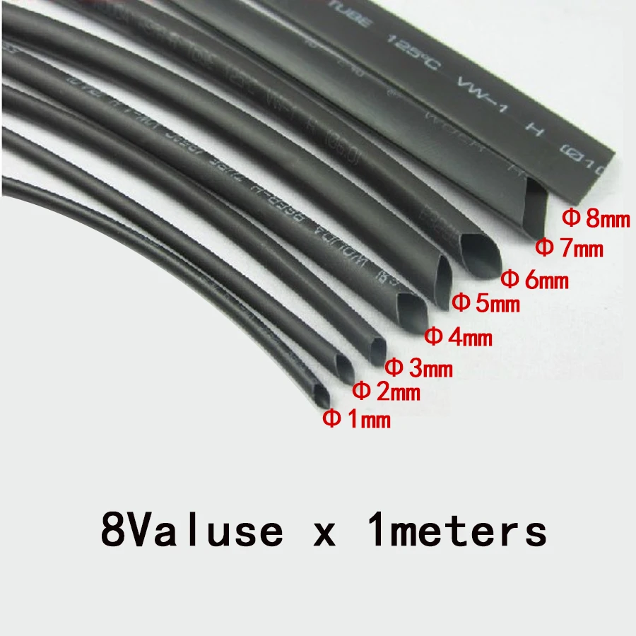 8 Meter/set термоусадочные трубки комплект 1/2/3/4/5/6/8/10mm 2:1 Черный Термоусадочные трубки термоусадочные трубки Обёрточная бумага Разъем DIY провод