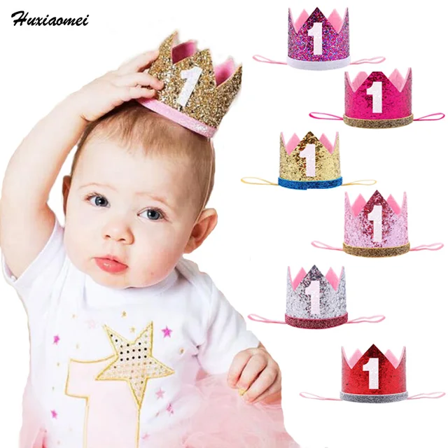 Huxiaomei Boy Blue Silver First Birthday Hat Girl Gold Pink Prines