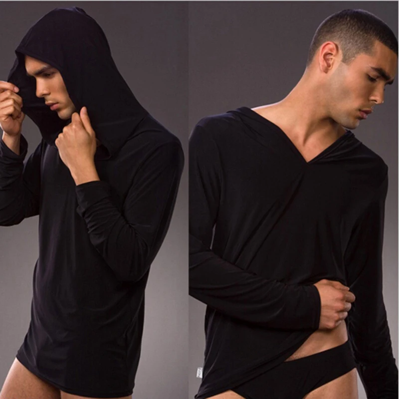

Hot Brand New 2017 Modal Autumn Winter Men Sleep Tops Hat Men Sexy Long Underwear Men Sleepwear Pijamas
