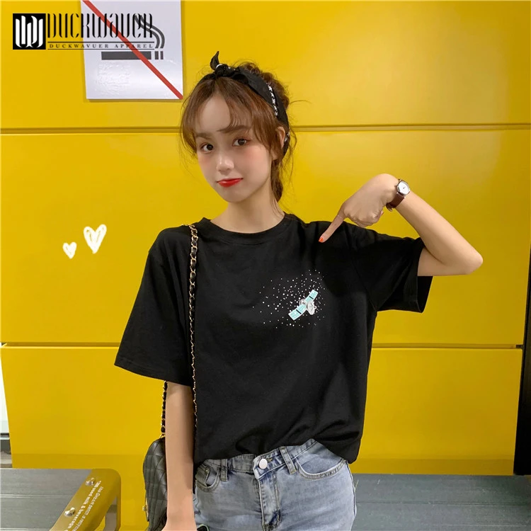 Duckwaver 2019 космическая ракета футболка графическая harajuku Женская Милая Топы femme