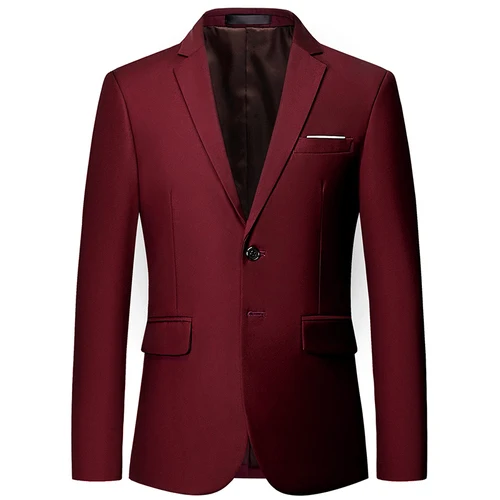 New listing luxury men's blazer large size 6XL Slim solid color jacket, fashion business banquet wedding dress jacket S-6XL - Цвет: Red wine