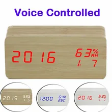 Sound Control LED Alarm Clocks Wooden Despertador Temperature Display Alarm Clock Electronic Desk Clocks Digital Wood Clock