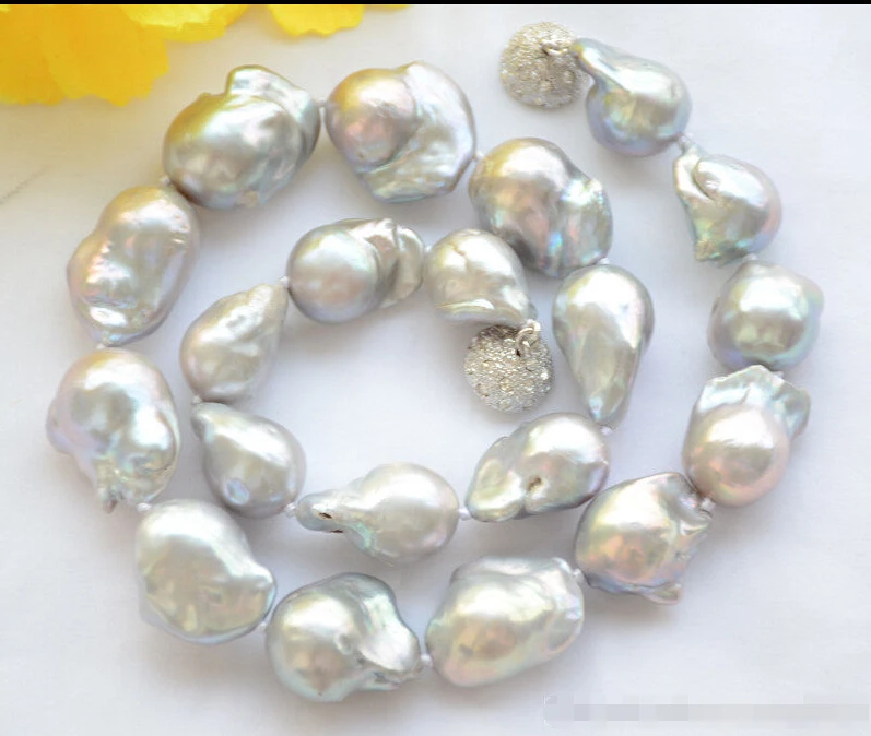 

24mm GRAY BAROQUE KESHI REBORN FRESHWATER PEARL NECKLACE 17inch (Z6462)