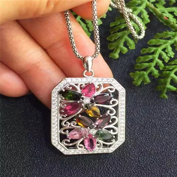 

KJJEAXCMY boutique jewels S925 silver natural crystal tourmaline girl 2 plum necklace pendant set chain gift box chain.