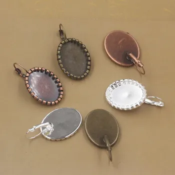 

50 PCS Fit 18*25mm Oval Cabochon Copper Bronze/Silver color Blank Base Earring Tray Clip Earrings Settings For Jewelry Making