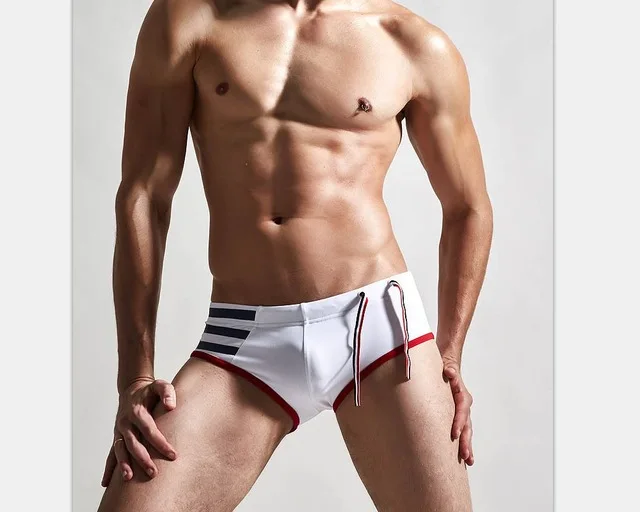 

Man Swimwear Swimsuit Swim Men Bathing suit swimming trunks Beach Wear Briefs Shorts Drawstring Boxer body suit Jammers White