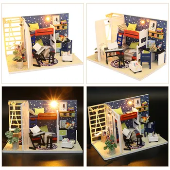 

Doll House Miniature DIY Dollhouse With Furnitures Wooden House Puzzle Assemble 3d Miniaturas Toys For Children S901