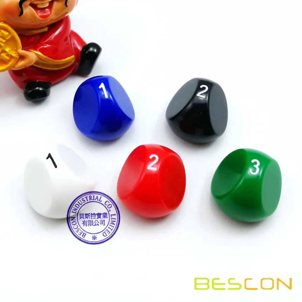 Bescon New Style Polyhedral Dice 3-sided Gaming Dice, D3 die, D3 dice, 3 Sides Dice, 3 Sided Cube, 5 Assorted Opaque Color 4