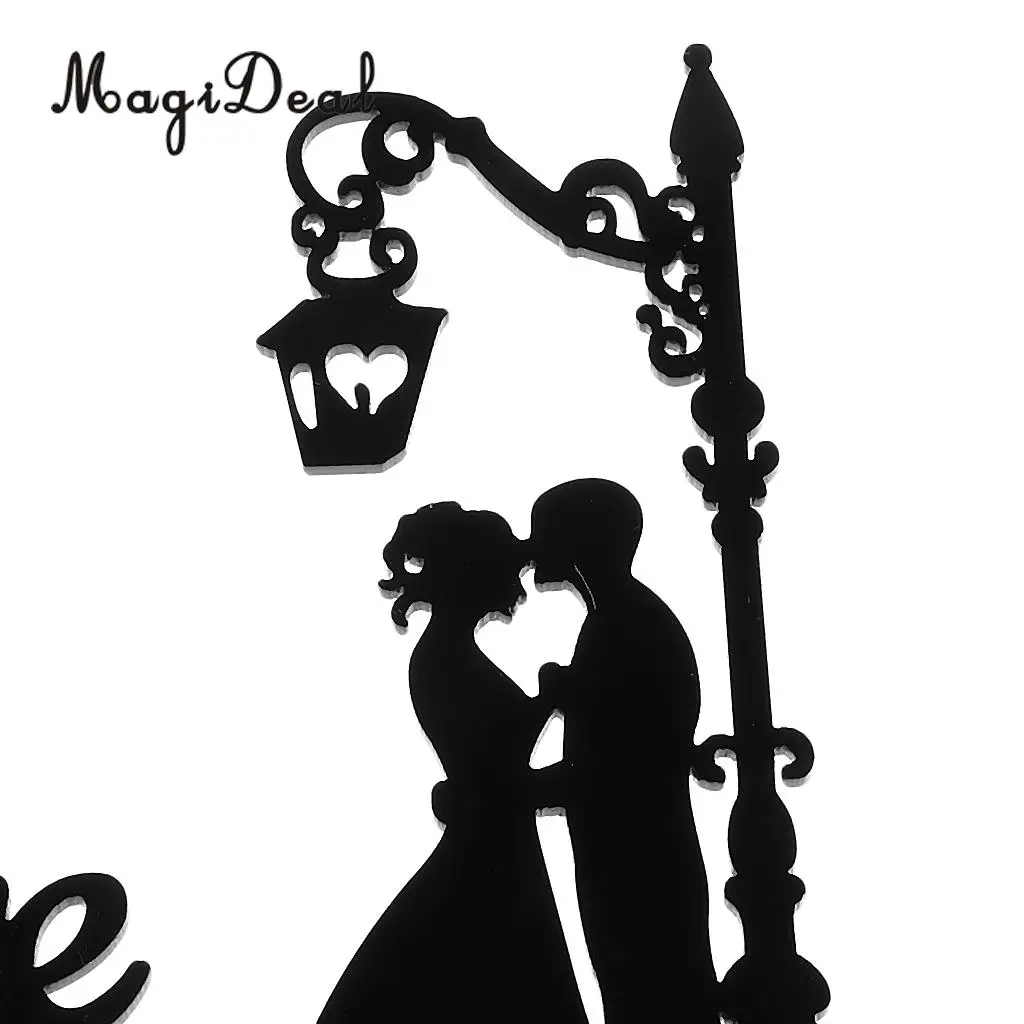 MagiDeal High Quality 1Pc Romantic Bride Groom Silhouette Couple Black Acrylic Wedding Cake Topper for Engagement Supplies Black