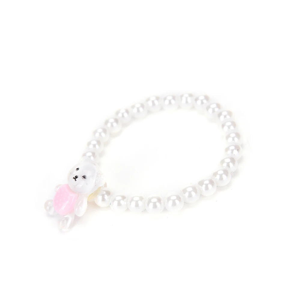 new style necklace designs Bear Rabit Necklace Ring Bracelets For Kids Girls Children White Imitation Pearl Beads Jewelry Sets Send Randomly new style necklace design