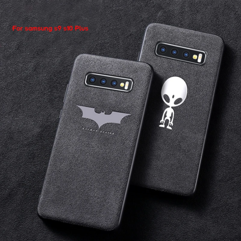 

Luxury Leather Plush Phone Case for Samsung Galaxy S10 Plus S10E S8 S9 Plus Note 8 9 Silicone Cover Soft Fur Batman Logo Coque