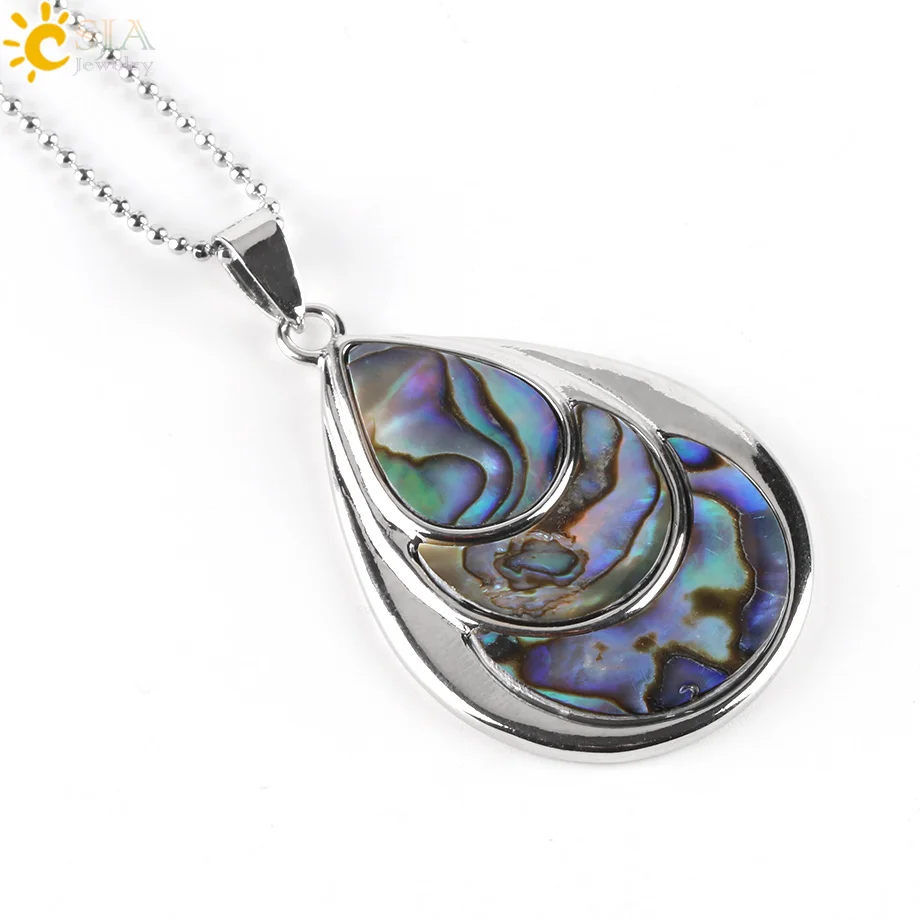 

CSJA 3 Layers Water Drop Natural Raw Color New Zealand Abalone Paua Shell Pendants Necklaces for Women Christmas Jewelry E468