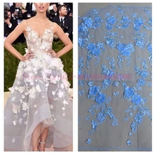 La Belleza 1 ярд Новая мода Светло-Голубой 3D Цветы Стразы на сетке Вышитые свадебное/вечернее платье кружевная ткань 1 ярд
