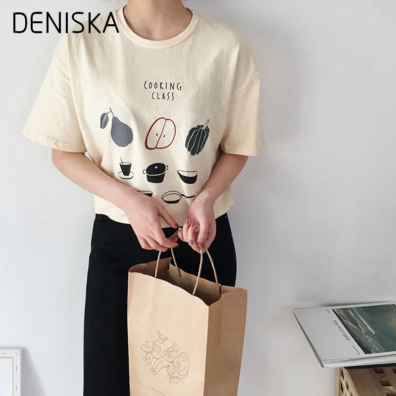 Korean Fruit Letter Print T Shirt Women Casual Half Sleeve O Neck Summer Cotton Tops Graphic Tee Femme 2018 Ulzzang Tumblr | Женская