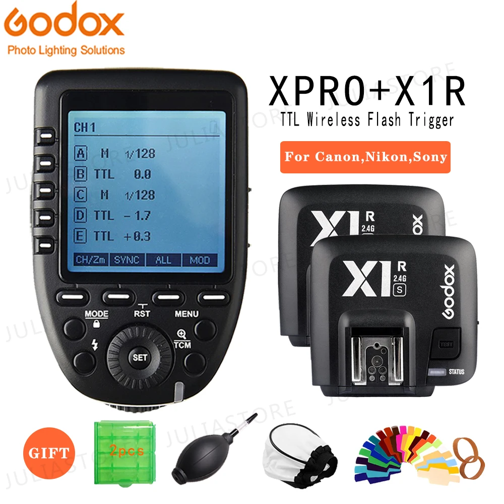 

Godox Xpro-C Xpro-N Xpro-S Wireless Control Remote Trigger with 2x X1R-C/N/S Controller Receiver Compatble for Canon Nikon Sony