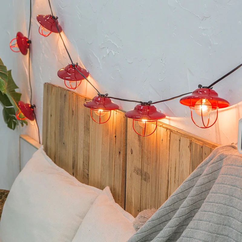 Retro Red LampShade Big Ball Globe Festoon Led String Light 3M Outdoor Garden Patio Fairy Garland Party Christmas Holiday Light