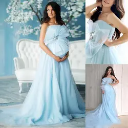 Светло-Голубые Вечерние платья для беременных Тюлевое на заказ длинное платье для фотосъемки с коротким шлейфом для беременных женское