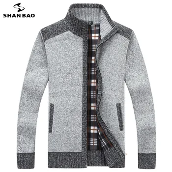 

SHANBAO 2018 winter new style brand high quality men's business casual knit plus velvet thick warm cardigan sweater 1638