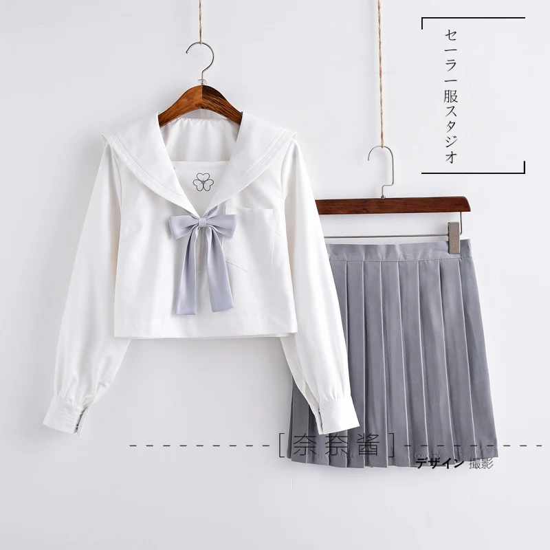 Японская школьная JK форма костюм моряка Лолита девушка Клевер белая блузка с вышивкой плиссированная юбка студенческий костюм Для женщин
