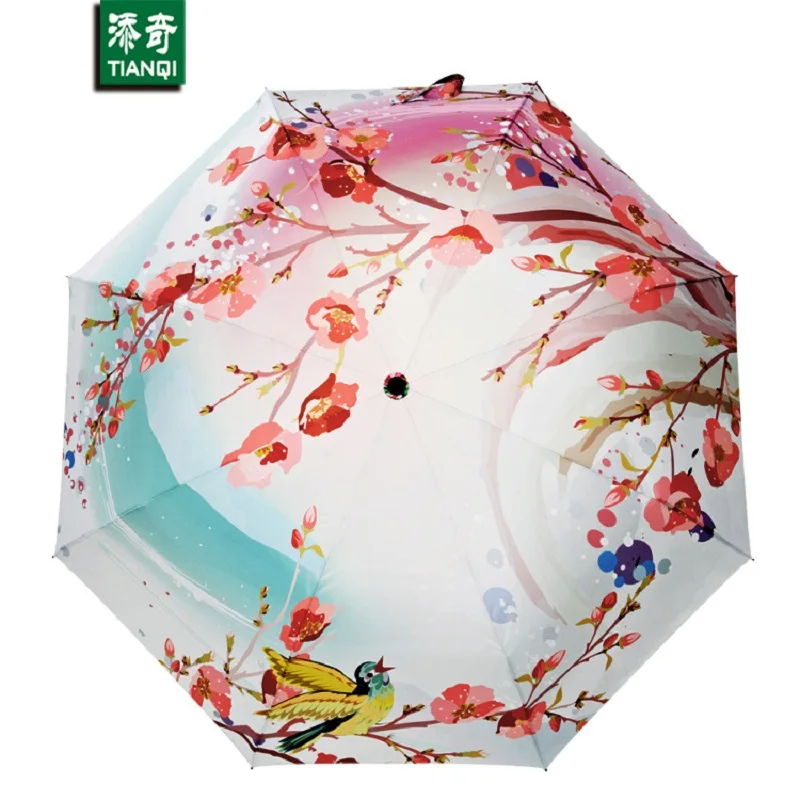

Creative Peach blossom Pattern 3 Folding women umbrella double Thickening sunshade umbrella uv umbrella,SKU 04A1C49