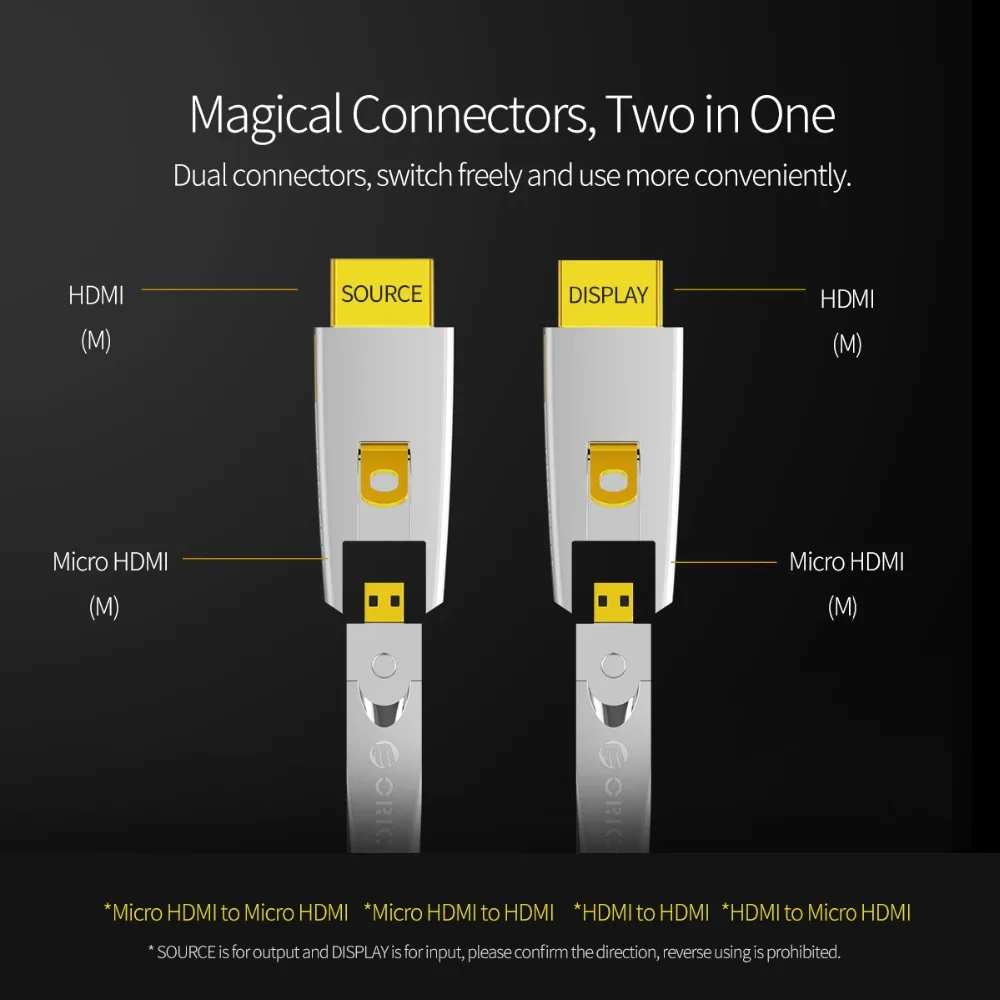 ORICO 2 в 1 переключатель свободно HDMI2.0 кабель HDMI к HDMI/Micro 4 60 Гц 18 Гбит/с для ТВ ПК