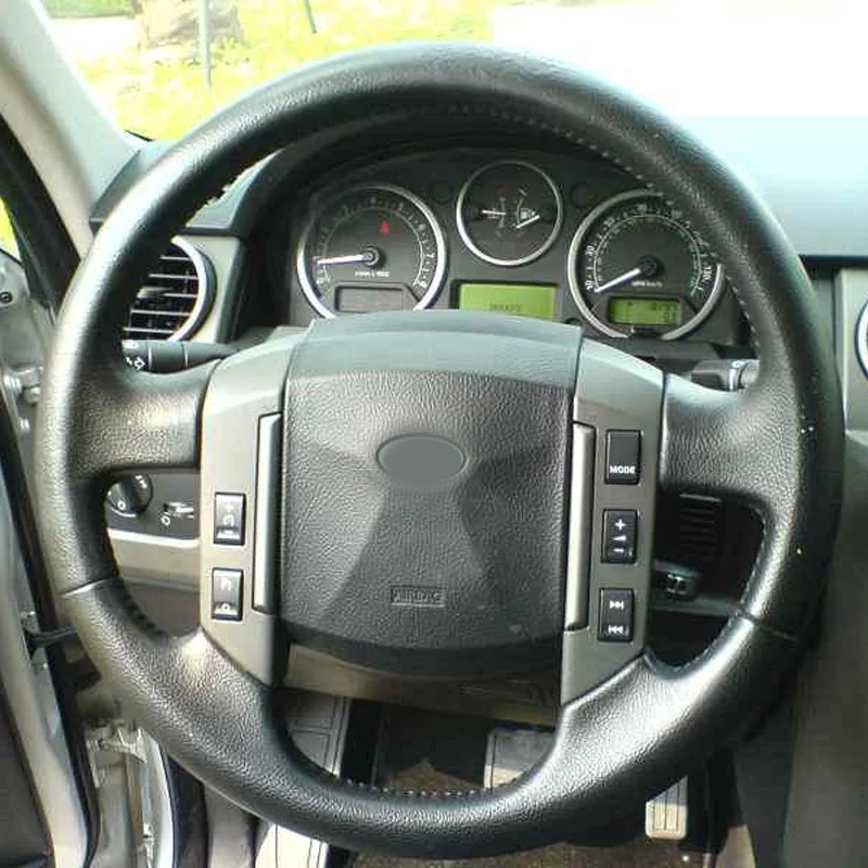 

Free Shipping High Quality cowhide Top Layer Leather handmade Sewing Steering wheel covers protect For Land Rover Discovery 3