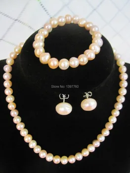 

Miss charm Jew.152 Queen Pink Pearl Jewelry Set Necklace+Bracelet+Earrings-100%Guarantee Genuine