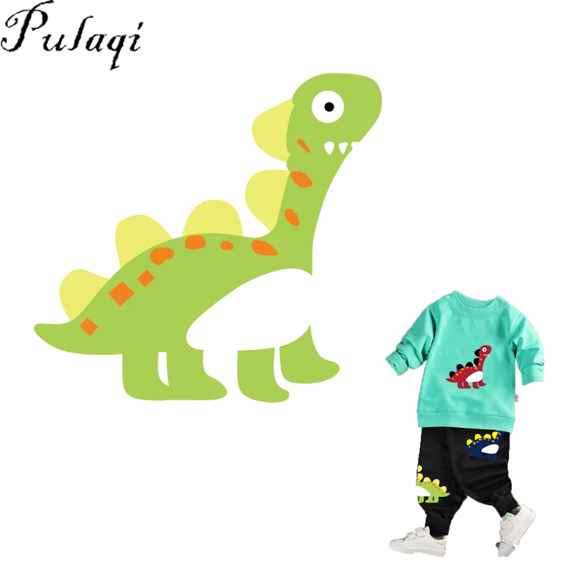 

Pulaqi Large Cartoon Dinosaur Patches Iron On Transfers Animal Patch Heat Press Stickers Print for Children Clothes Accessory D