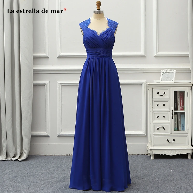 

Abito damigella donna2019 new lace chiffon sexy V-neck back A Line royal blue vestido formatura festa long sukienki na wesele