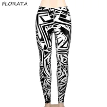 FLORATA New 2017 Women summer Leggings pants Black Milk Print Irregular triangle Digital printing Soft casual Pencil trousers